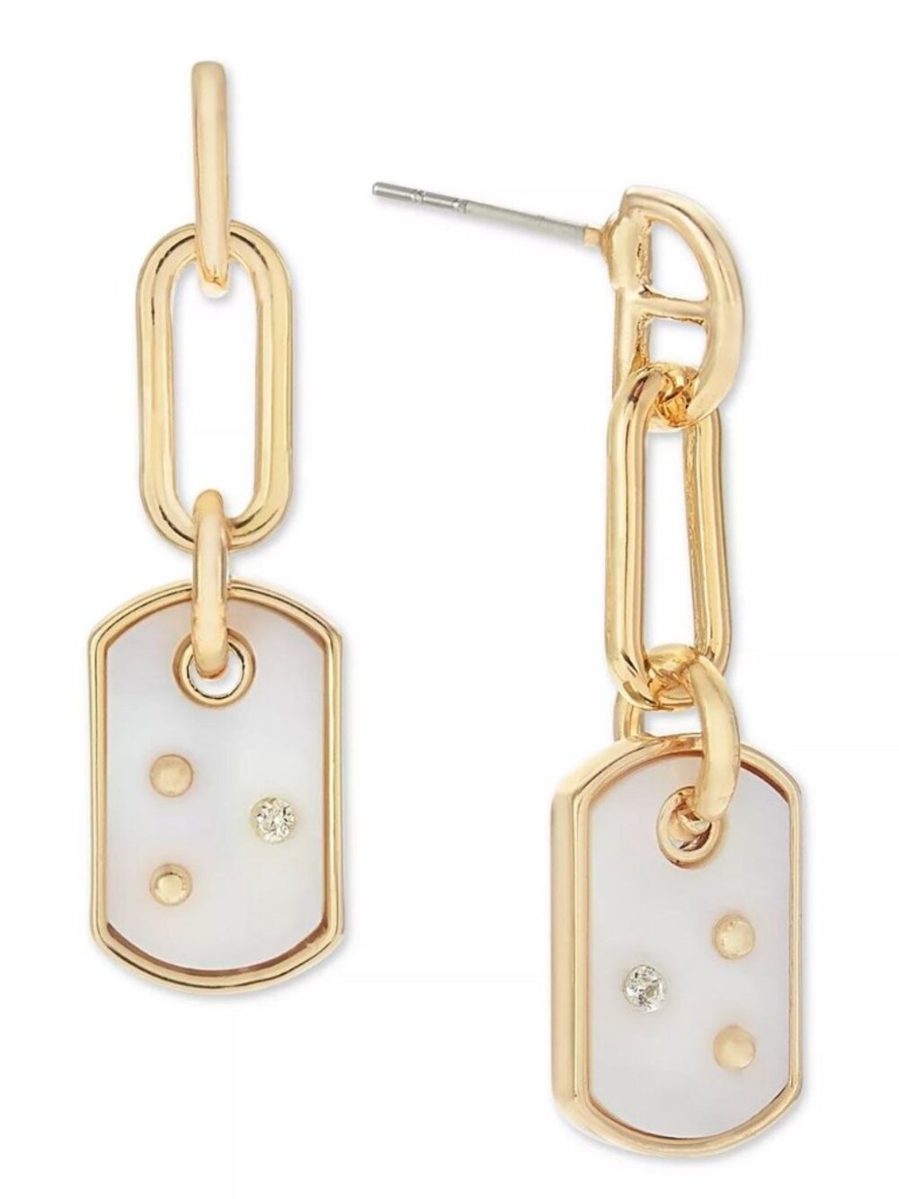 On 34th Women's Gold-Tone Link & Pave- Accented Stone Dog Tag Drop Earrings